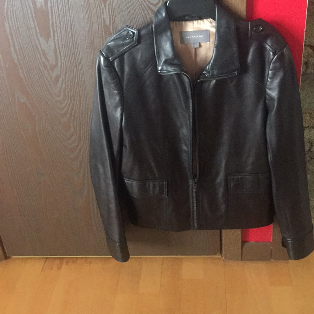 Ann Taylor Black Leather Jacket Size Large